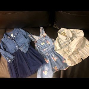 OSHKOSH B’GOSH Toddler Girl 3T Jean Material Bundle Jacket Dress Overall Dress